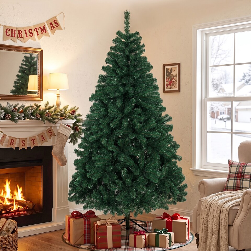 image 1 of HOMCOM Artificial Christmas Tree with Hinged Design, 180cm Fir Tree