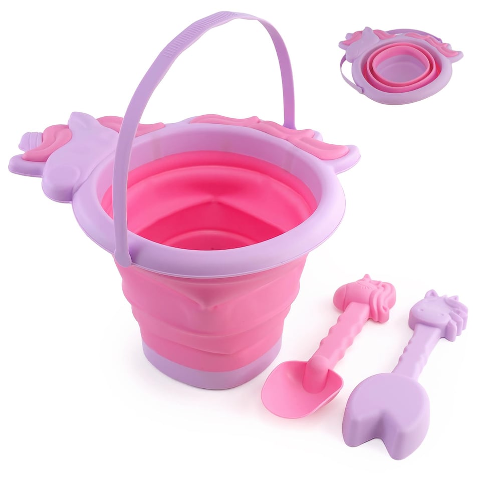 image 1 of The Magic Toy Shop Unicorn Sand Pit Kit Collapsible Beach Bucket and Spade Set