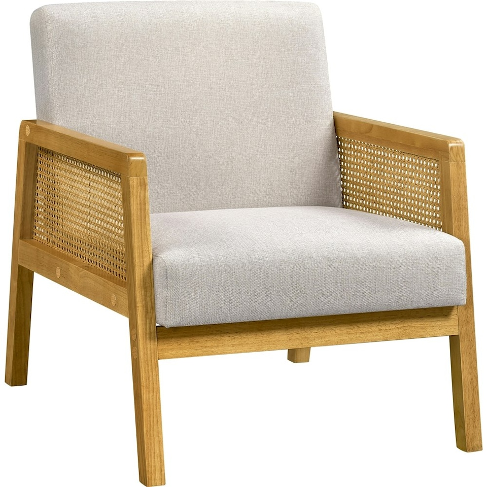 image 1 of Yaheetech Fabric Accent Chair with Rattan Sides Rubberwood Legs | White | Beige