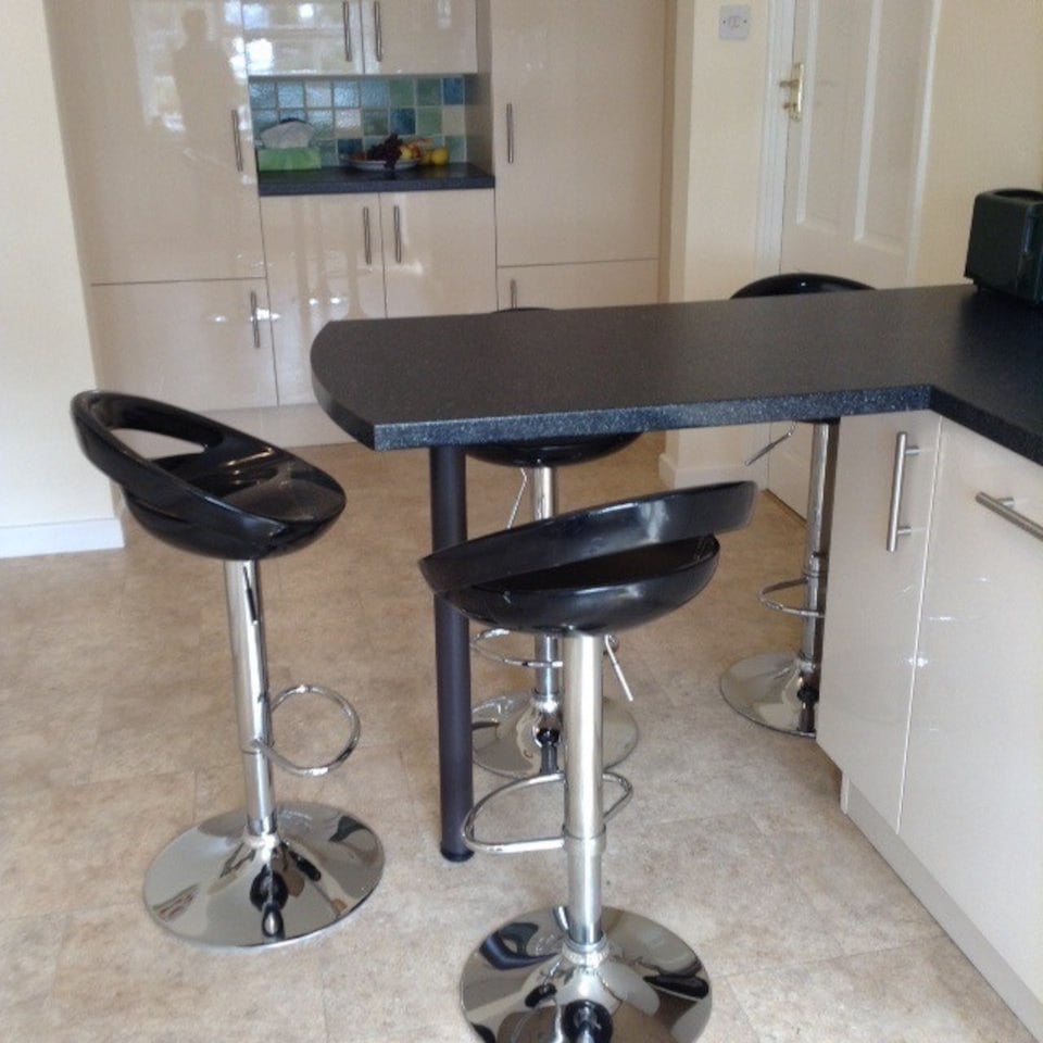 image 1 of Sorrento Swivel Breakfast Bar Stool, Chrome Stem, Height Adjustable Swivel Gas Lift, Home & Kitchen Plastic Barstool, Black