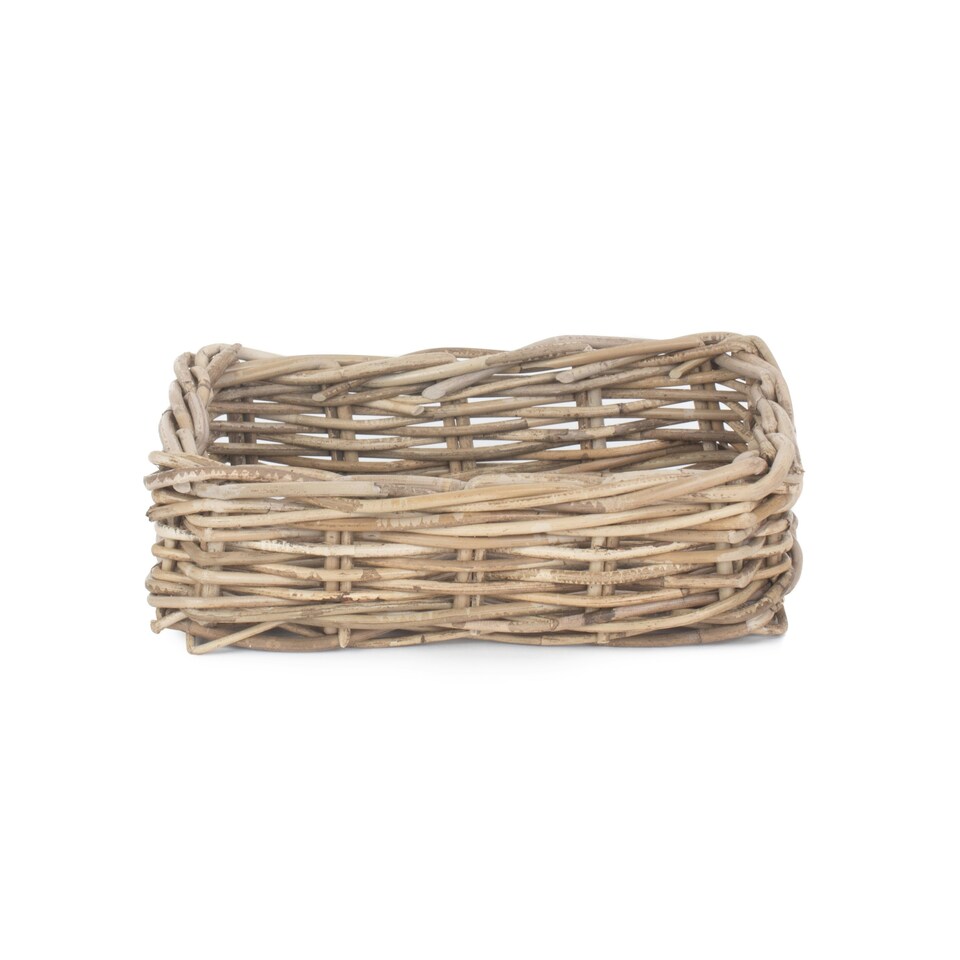image 1 of Large Shallow Kubu Grey Rattan Rectangular Basket | Grey | Grey