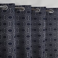 Element Geometric Thermal Blackout Eyelet Curtains 168cm x 228cm Navy Blue | Blue
