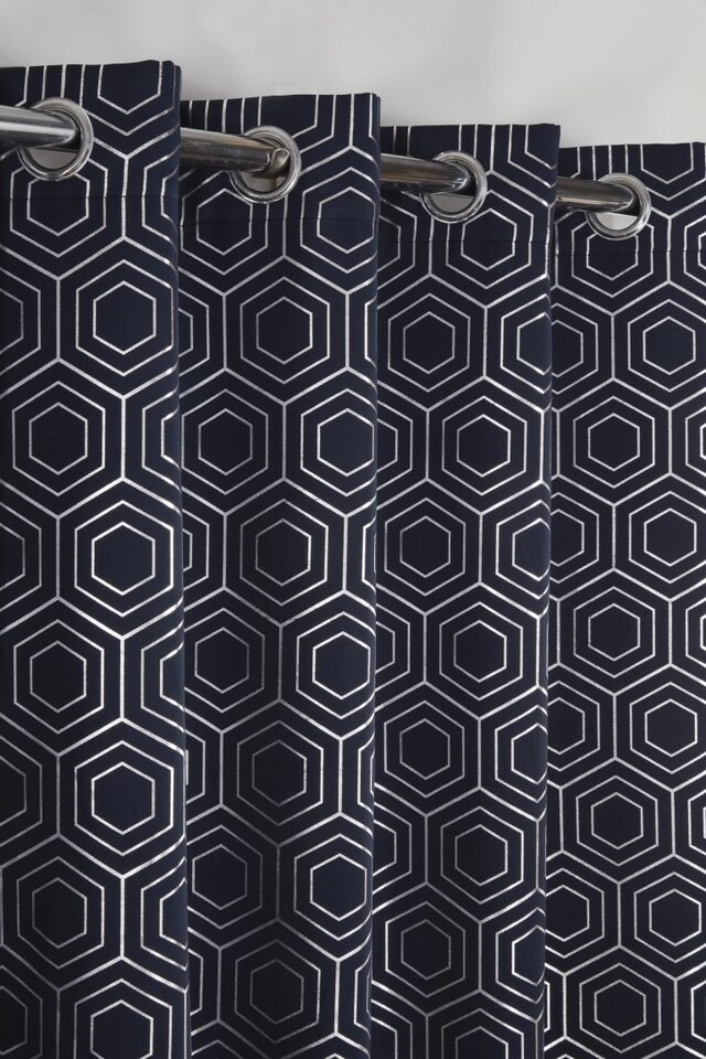 image 1 of Element Geometric Thermal Blackout Eyelet Curtains 168cm x 228cm Navy | Blue | Blue
