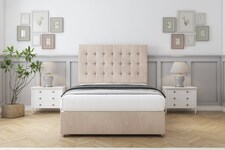 Sloomy Alabama Sand Naples Divan Bed With Mattress No Drawers With 54" Floor Standing Headboard 4' Small Double | Cream | Sand | Small Double | 1