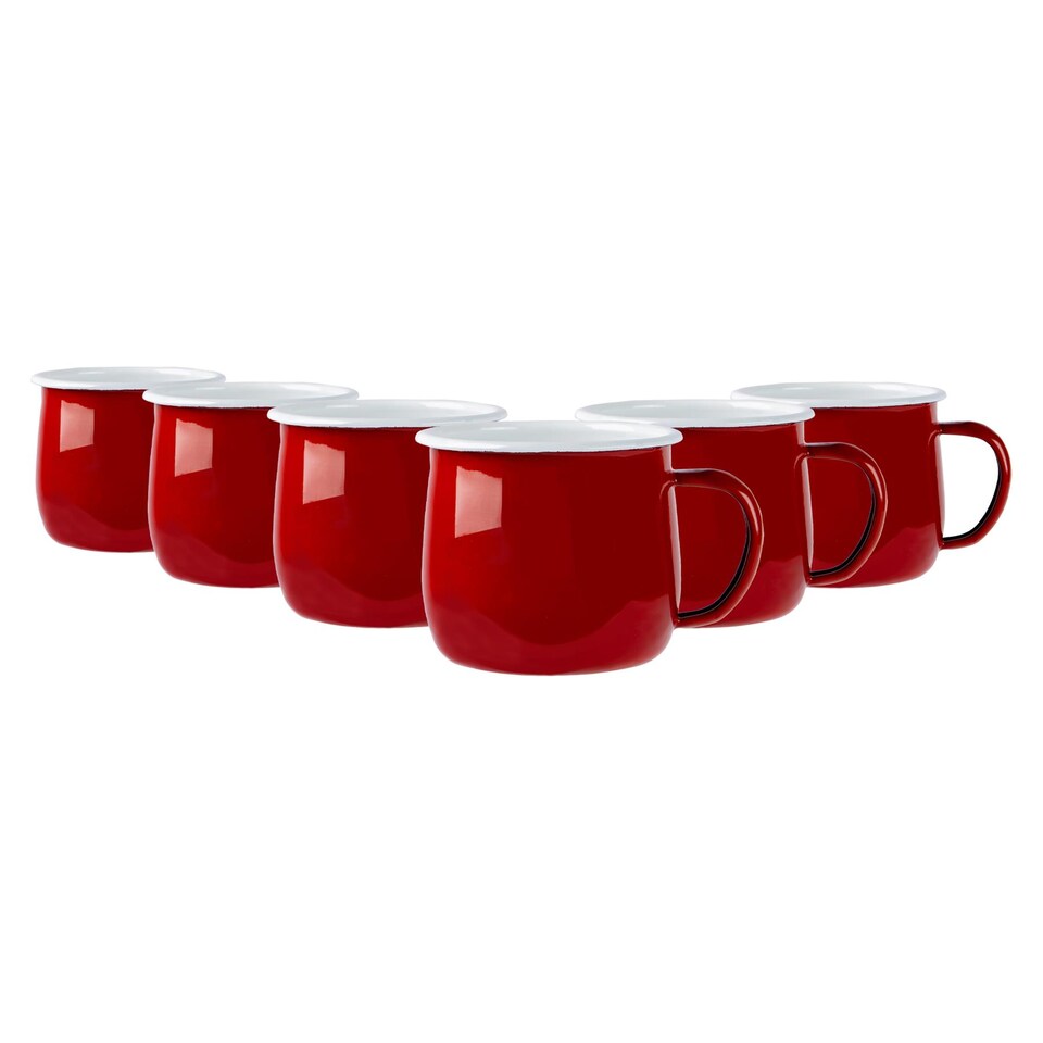image 1 of Argon Tableware Coloured Enamel Belly Mugs - 375ml - Red - Pack of 6 | Red | Red