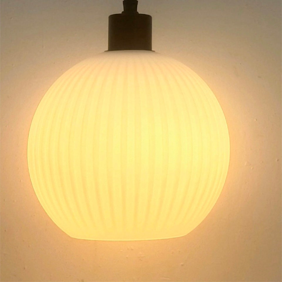 image 1 of First Choice Lighting Set of 2 Betchley White Ribbed Glass Globe with Black Pendant Fittings Black | White