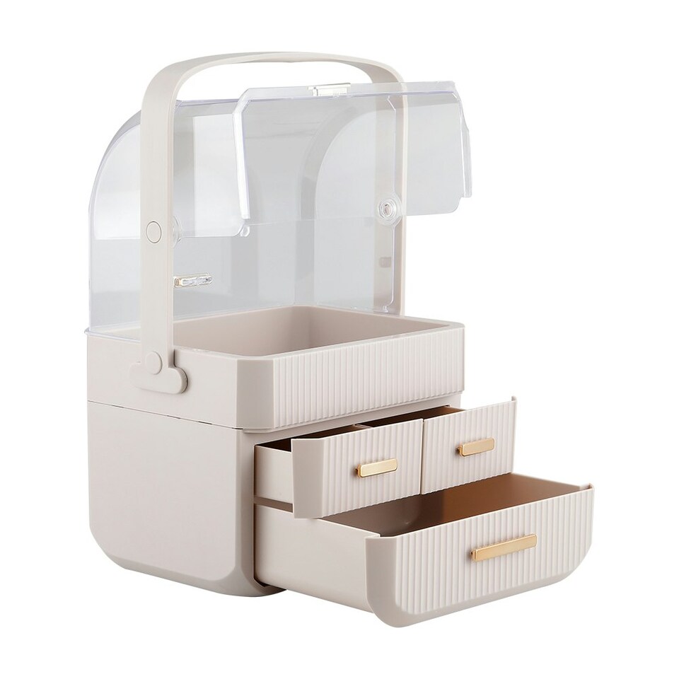image 1 of Living and Home Desktop Makeup Storage Organizer with 3 Drawers - White