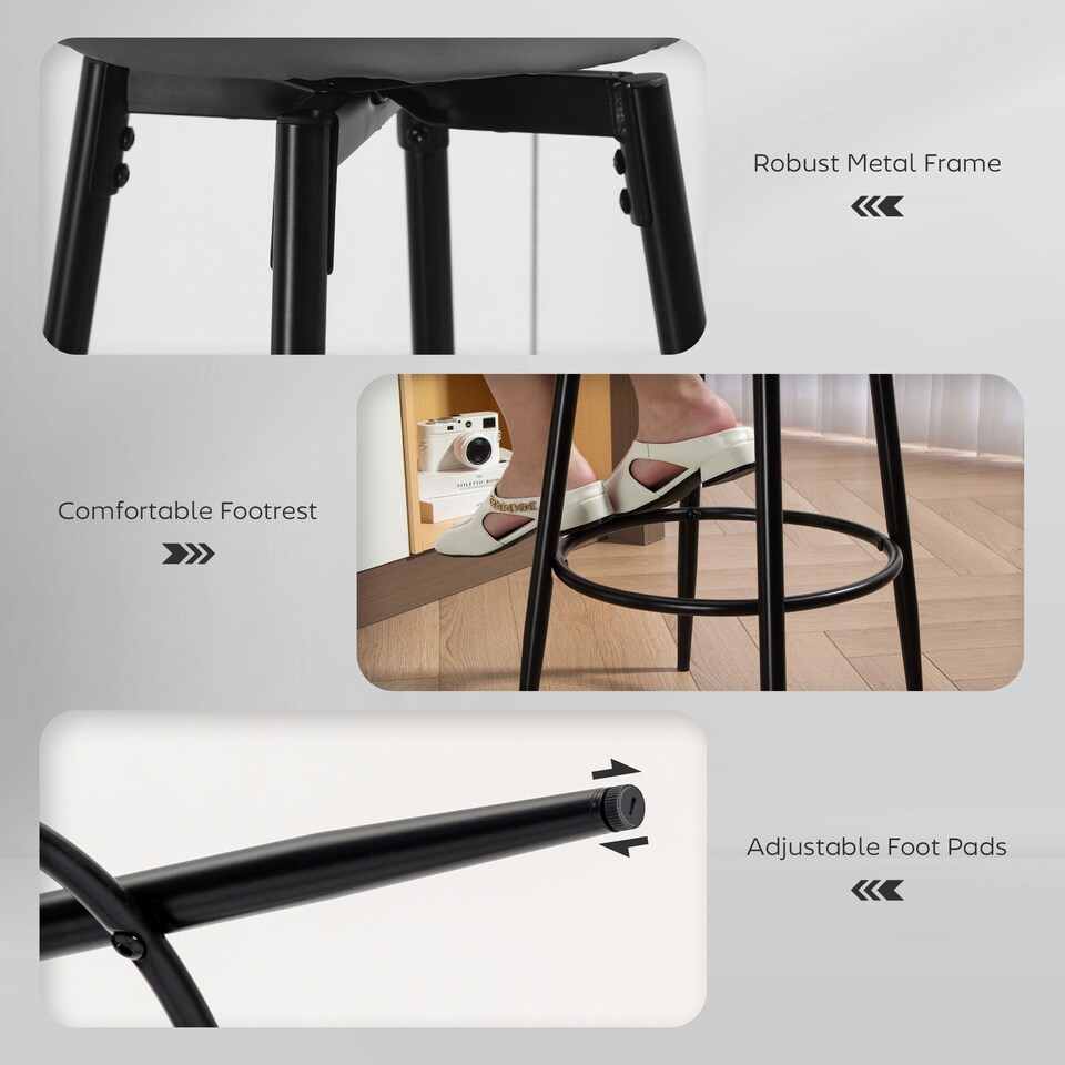 image 1 of HOMCOM 360 Degree Swivel Bar Stools Set of 2, Kitchen Counter Stools with Footrest, Faux Leather with Stitching, Modern Barstools for Breakfast Island, 69 cm Tall, Grey | Grey | Grey