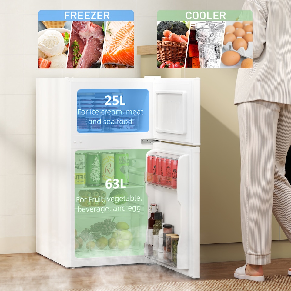 image 1 of HOMCOM 88L Under Counter Fridge with 5-Setting Thermostat, White | White