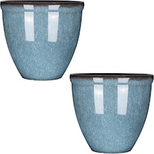 Large Glazed Effect Planter Garden Patio Outdoor Plastic 39.5cm (x2)