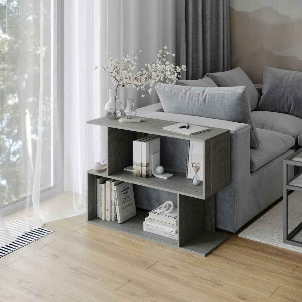 image 1 of 2-Tier Wooden Irregular Storage Unit - 80 cm Brown | Oak