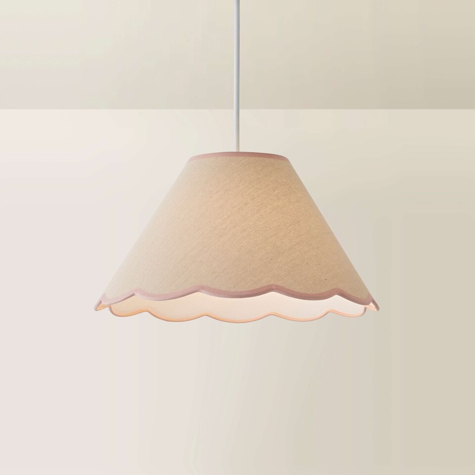 image 1 of ValueLights Florie Natural Large Taper Lamp Shade Scallop Pink Trim | Pink