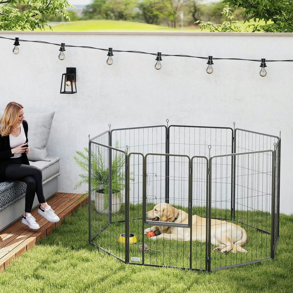 image 1 of PawHut Eight-Panel Dog Playpen with Door, for Indoor, Outdoor, 100cm Tall | Multi | Not provided
