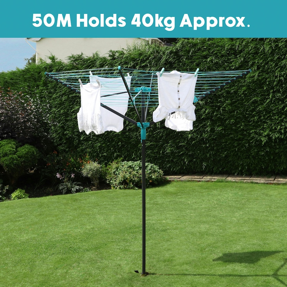 image 1 of JVL 4 Arm Powder Coated Steel Rotary Airer 50 Metres, Slate Grey