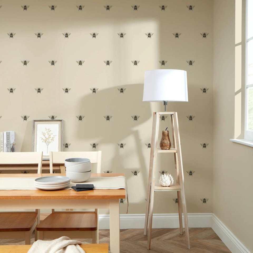 image 1 of Luxe Bee Wallpaper in Natural Multi