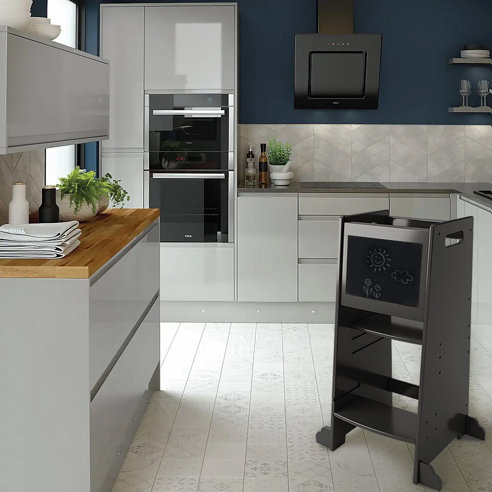 image 1 of Allis Baby Toddler Learning Tower with Adjustable Height and Built in Blackboard - Black | Black | One Size | 1