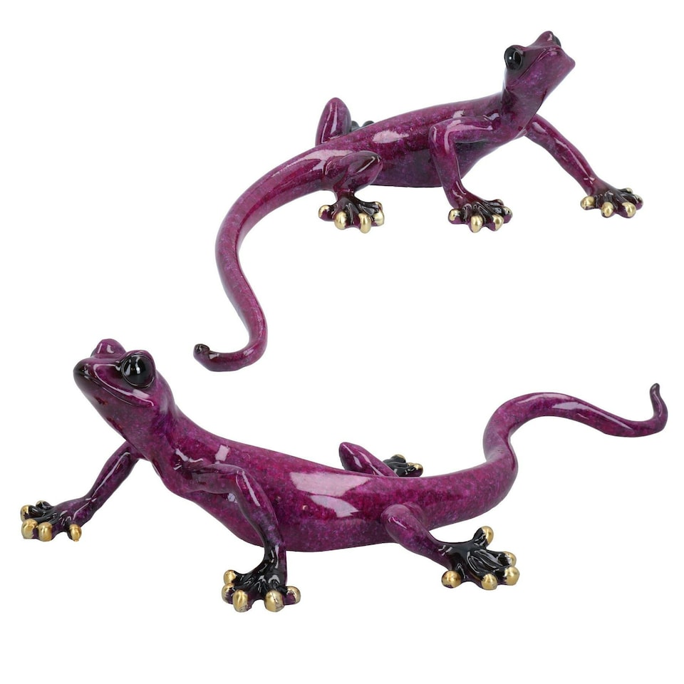 image 1 of Purple Speckled Gecko Lizard Resin Wall Shed Sculpture Decor Statue Full Set