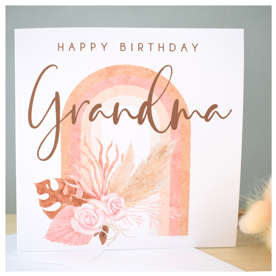 image 1 of Happy Birthday Grandma Greeting Card Neutral Abstract Arch Pampas Design