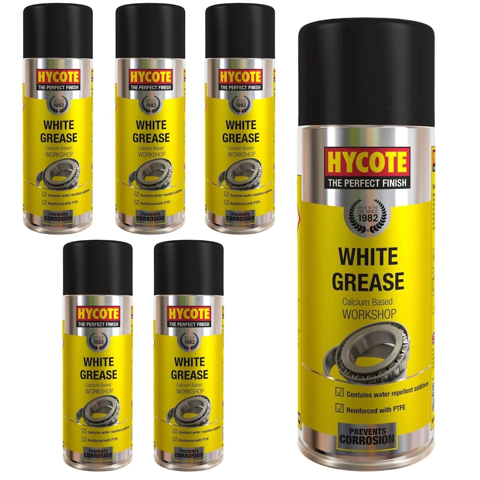 image 1 of Hycote Workshop White Grease 2.4 Litres 400ml x6 Spray Aerosol Perfect Finish