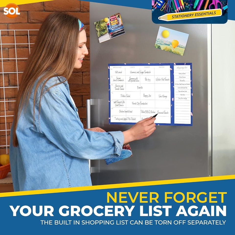 image 1 of Weekly Magnetic Meal Planner & Shopping List – 52 Sheet Fridge Organiser Pad for Meal Prep, Grocery Planning & Easy Attachment