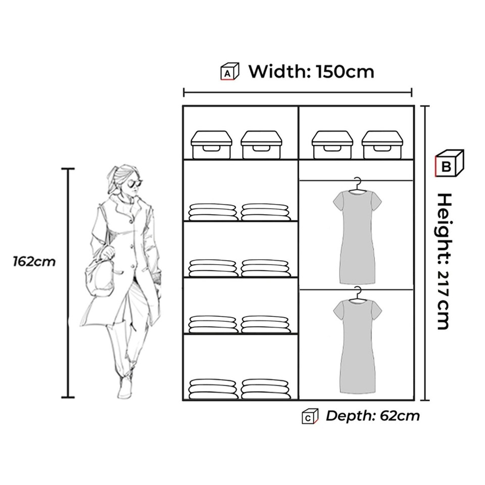 image 1 of Modern 150cm Sliding Wardrobe with Paneled Mirror Doors & Votan Strip | Adjustable Interior | White, Black, Grey, Oak Grey | Grey150cm