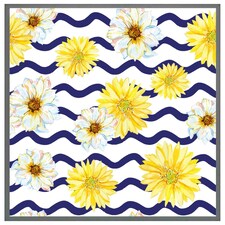 Bright yellow flowers & zig zags (Picutre Frame) Grey | M