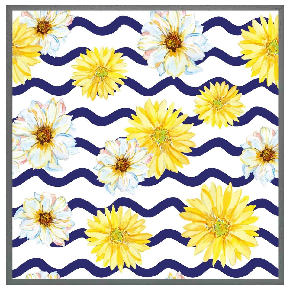 image 1 of Bright yellow flowers & zig zags (Picutre Frame) Grey | M