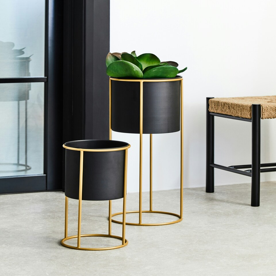 image 1 of Interiors by Premier Contemporary Design Large Black And Gold Floor Standing Planter, Stylish And Functional Large Outdoor Pots Gold