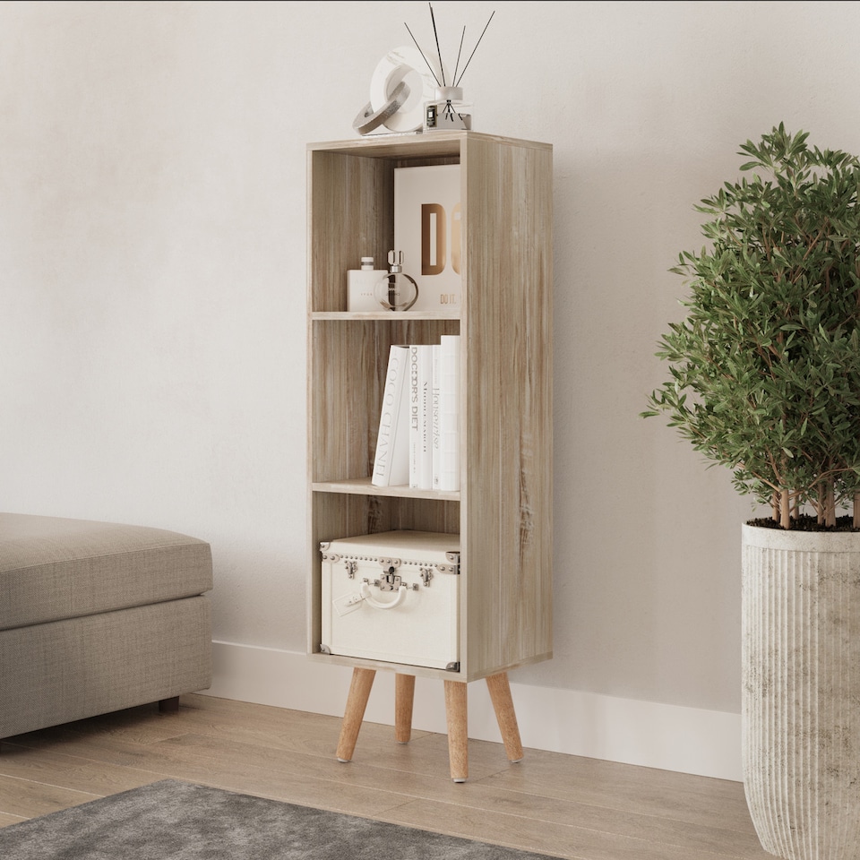 image 1 of 3-Tier Cube Display Cabinet with Scandinavian Legs | Brown | Antique Oak & Beech | 1