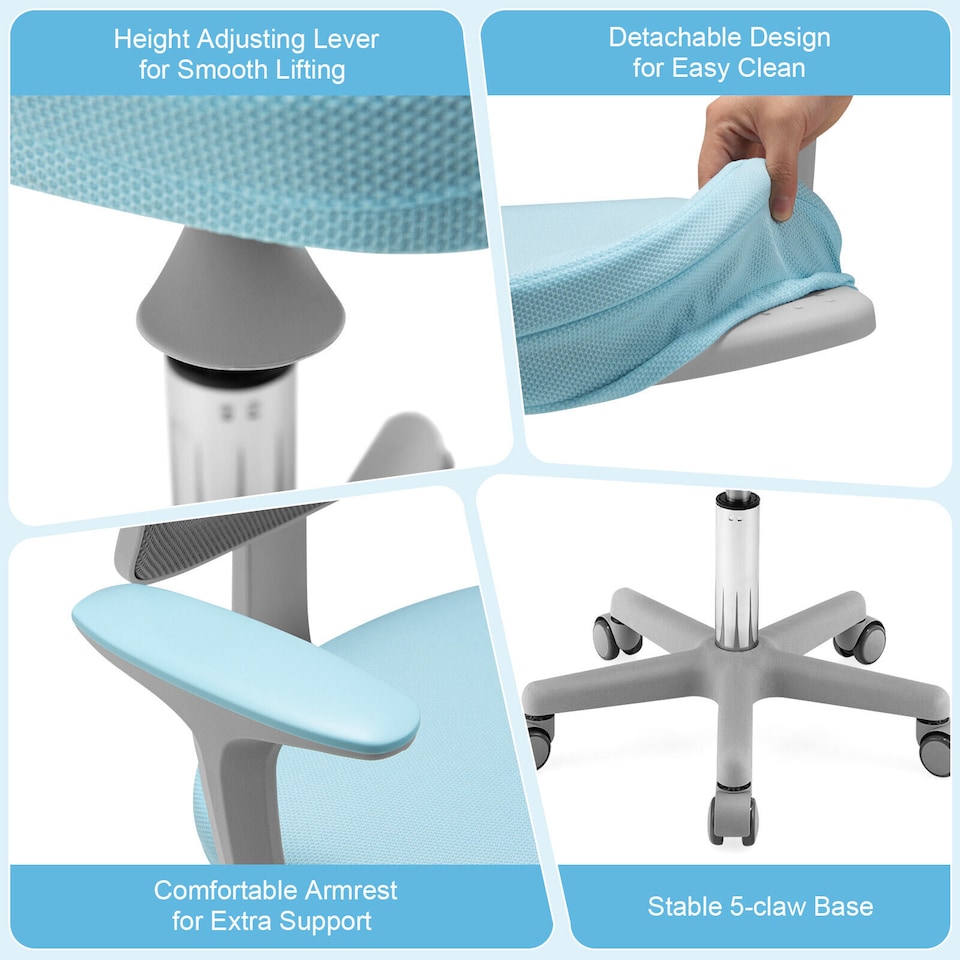 image 1 of COSTWAY Kids Computer Desk Chair Low-Back Task Study Chairs BLue | Blue