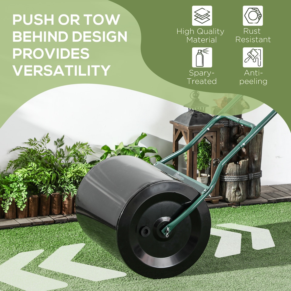 image 1 of 60L Steel Garden Roller Push Pull w/ Fillable Cylinder Water Rolling Drum | Black | Black