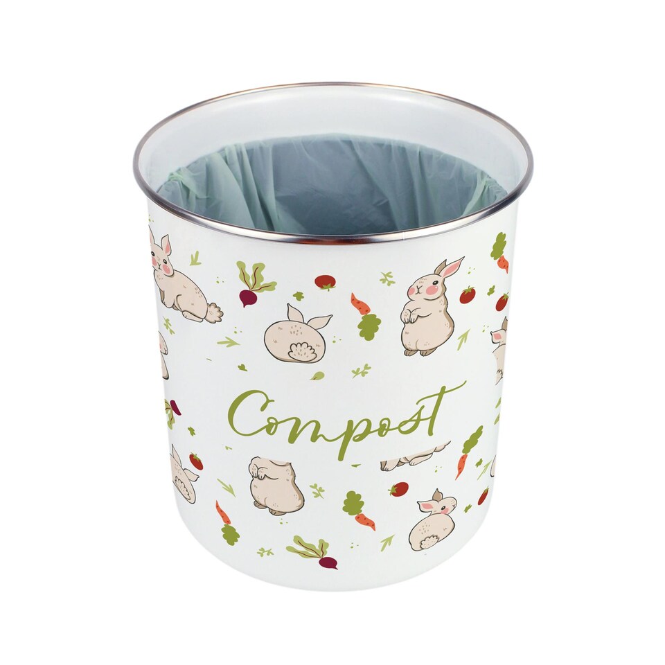image 1 of Allotment Rabbits Compost Caddy - Metal 2L Decorative Kitchen Food Waste Bin