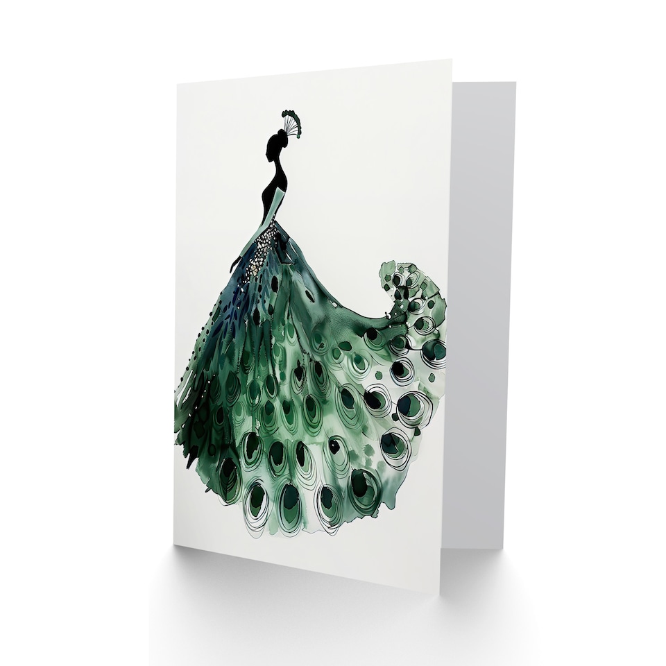 image 1 of Greeting Card Glamorous Peacock Fashion Dress Silhouette Birthday