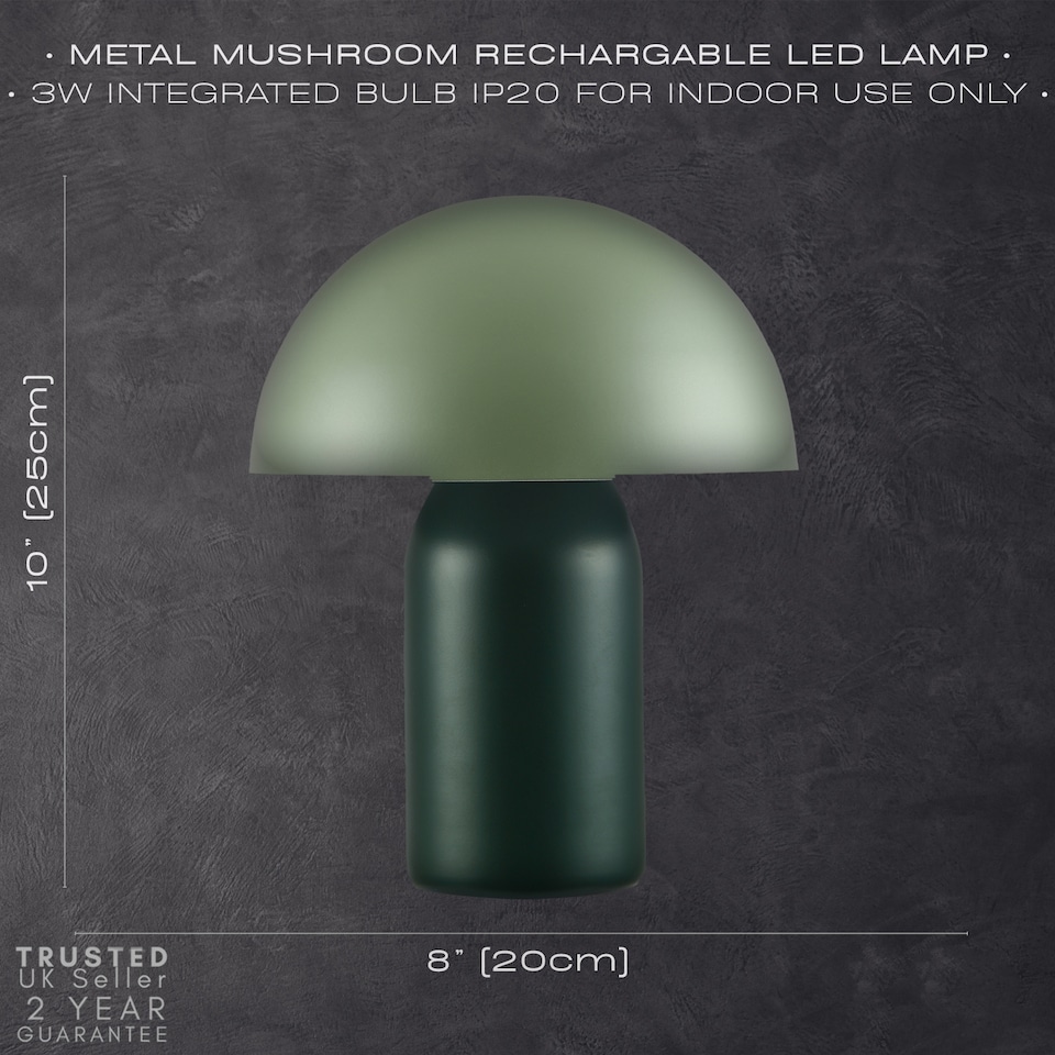 image 1 of Modern Rechargeable Mushroom Table Lamp in Forest and Olive Green - Touch Dimmer | Green