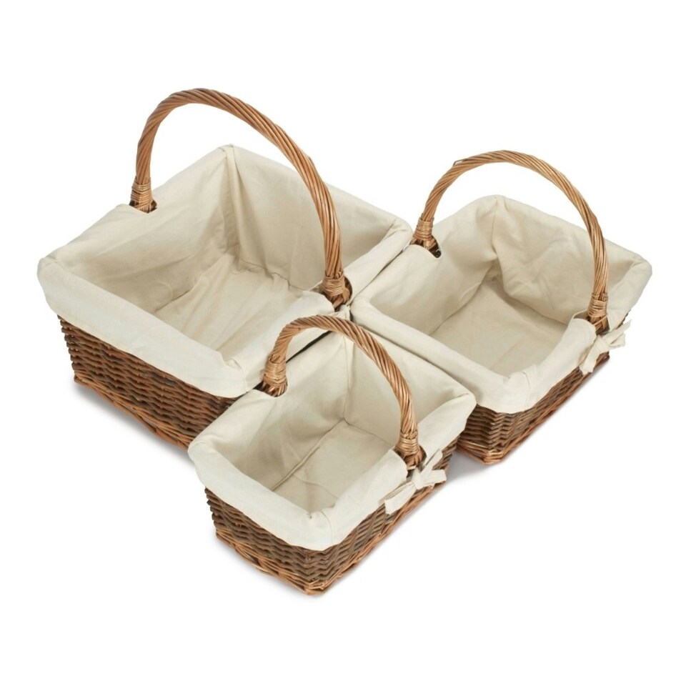 image 1 of Rectangular Unpeeled Willow Shopping Basket with White Lining White | White | L