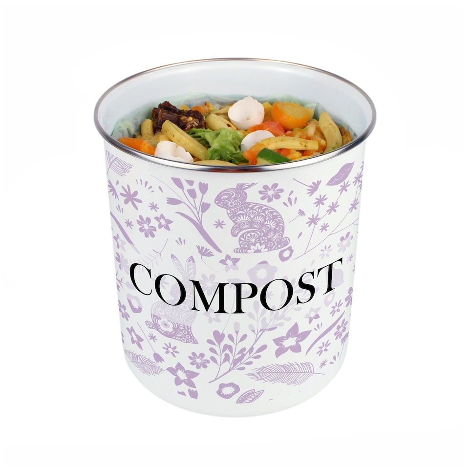 image 1 of Wild Rabbits Compost Caddy - Lilac Metal 2L Decorative Kitchen Food Waste Bin