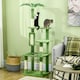 image 6 of PawHut 142cm Cat Tree with Scratch Posts Hammock Platforms Toy Balls, Green