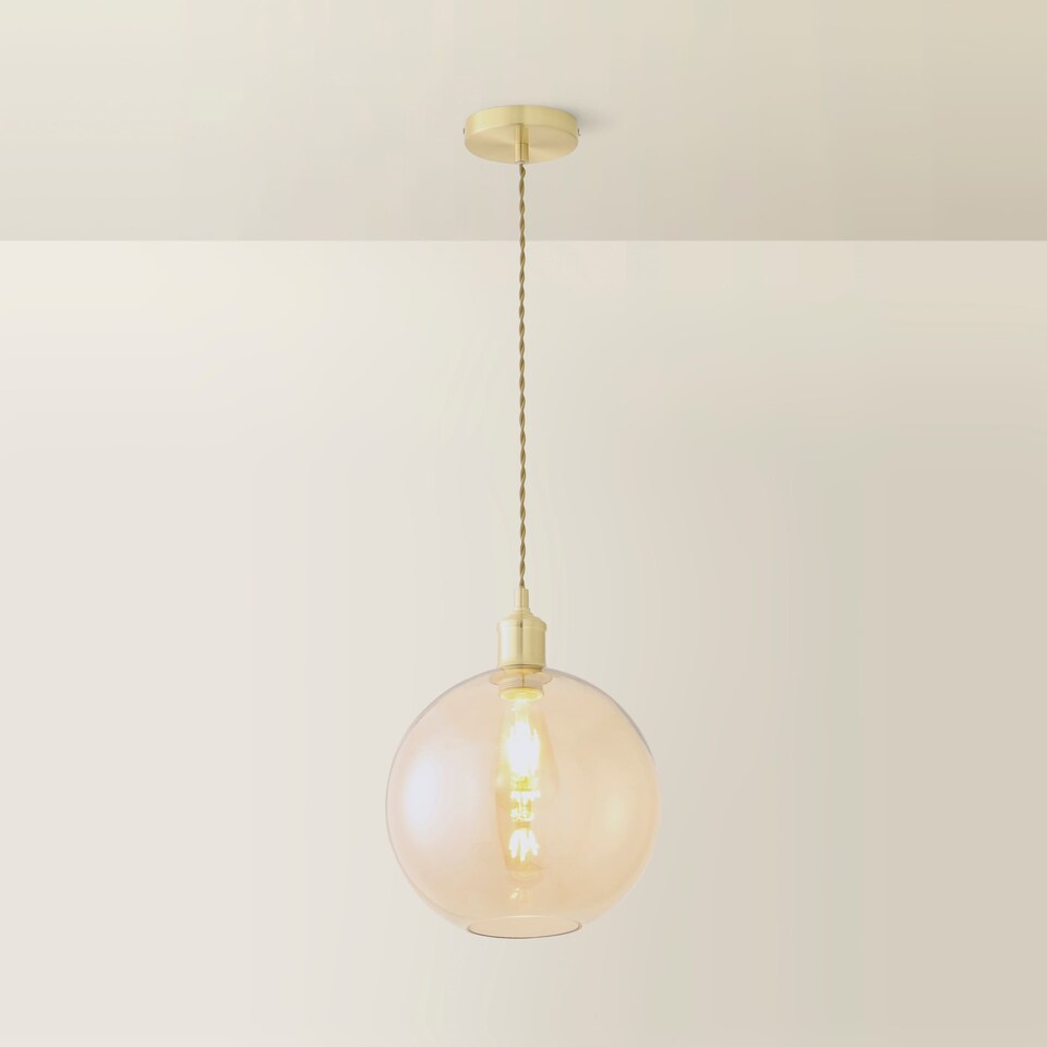 image 1 of ValueLights Bellamy Amber Glass Globe Gold Single Ceiling Light & Bulb | Gold