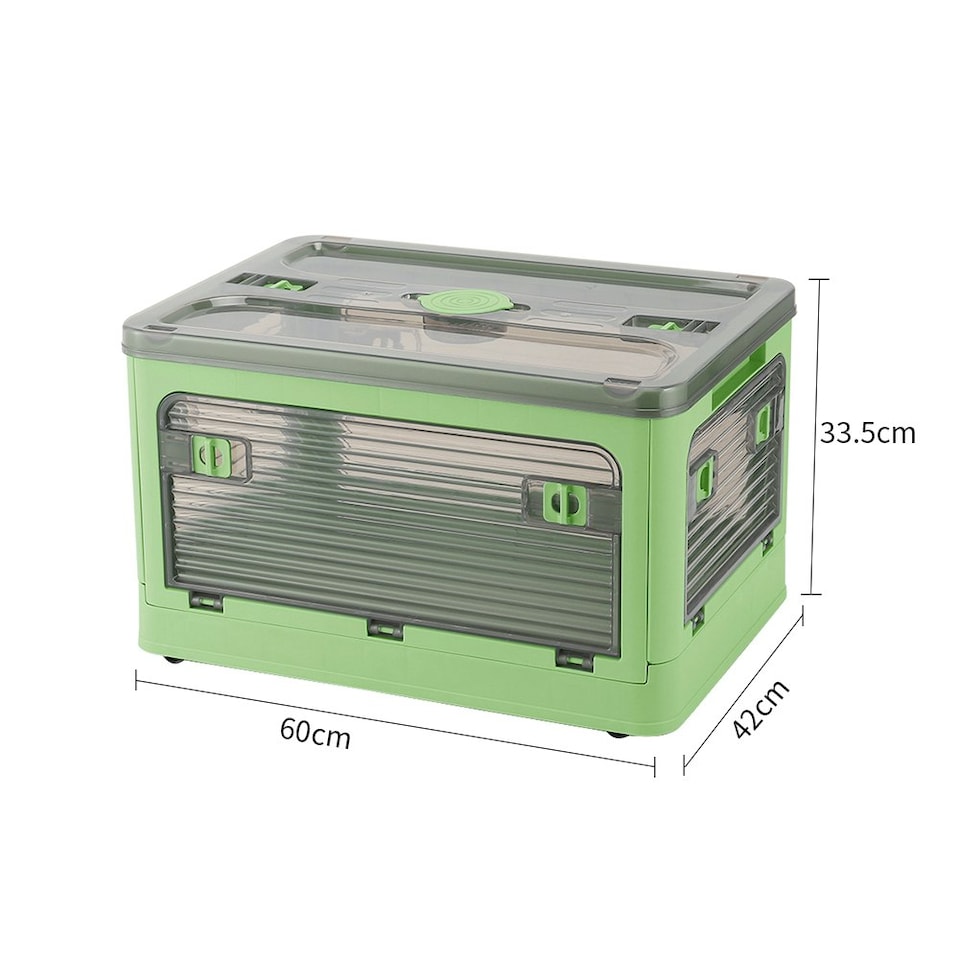 image 1 of Living and Home Transparent Folding Storage Box with Wheels, 60x42x33