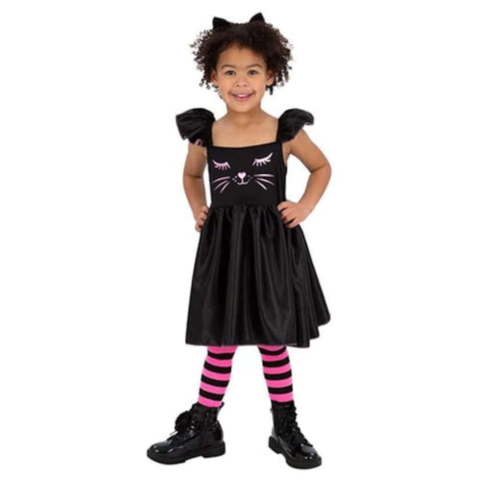 image 1 of Black Cat Dress Girls Fancy Dress Costume Toddler Age 3-4