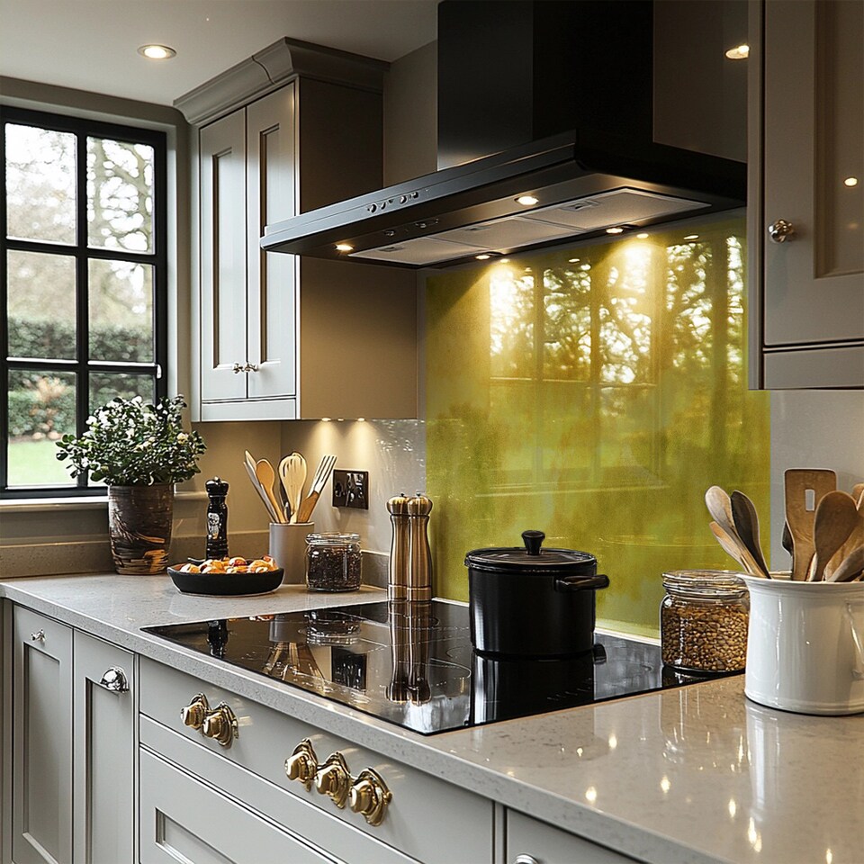 image 1 of Yellow Watercolour Splash Back | White