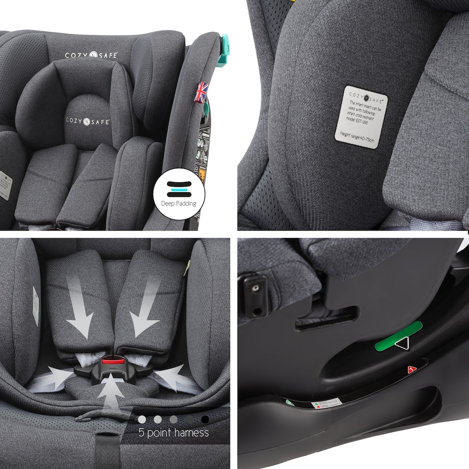 image 1 of Cozy N Safe Fitzroy+ i-Size Car Seat 40-150cm, Extended Rear Facing, Forward & Rear Facing, 5 Point Harness, Side Impact Protection, Adjustable Headrest, Cup Holder, Birth to 12 Years (Slate)