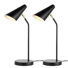 First Choice Lighting Set of 2 Dakotta Matt Black & Brushed Gold Adjustable Desk Lamps Black | Bronze