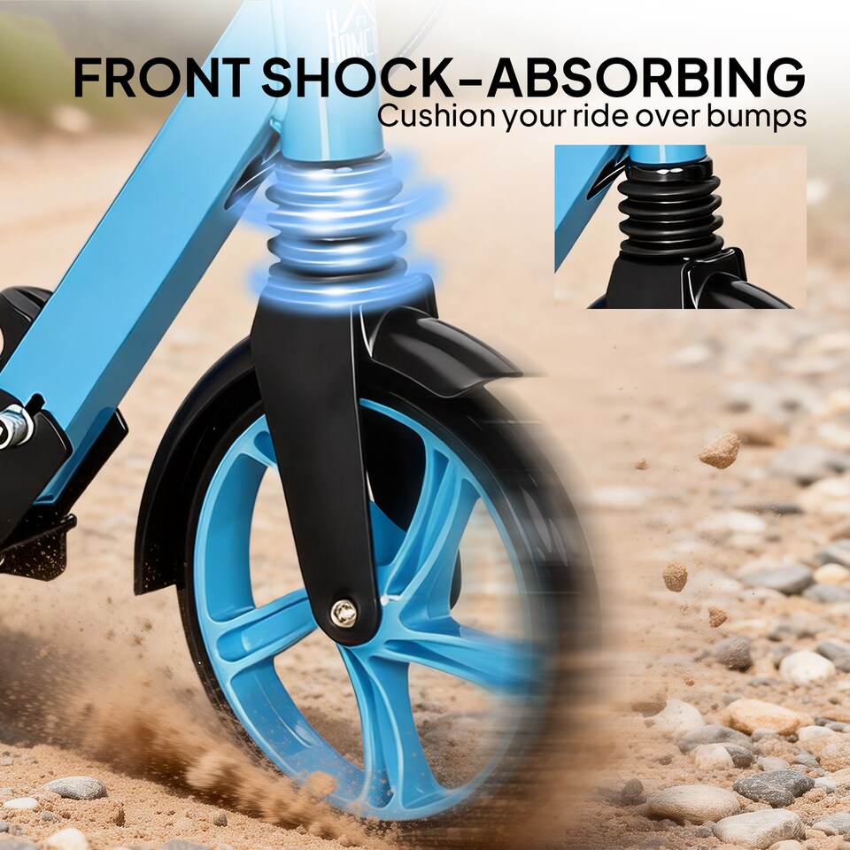 image 1 of HOMCOM Folding Kick Scooter for 14+ w/ Adjustable Height | Red | Blue and Black | 91.5L x 36.5W x 91-104H cm