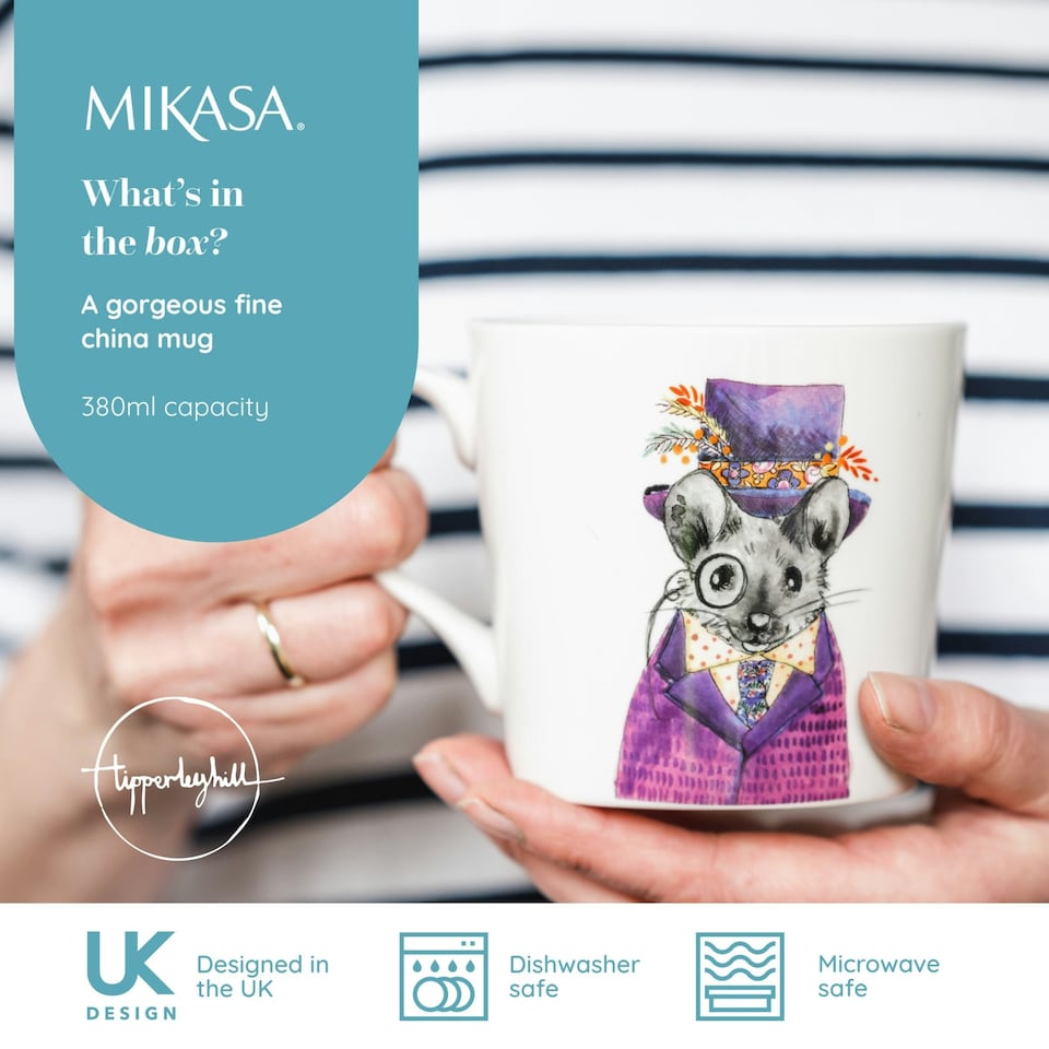 image 1 of Mikasa x Tipperleyhill Mouse Print Porcelain Mug, 380ml | White