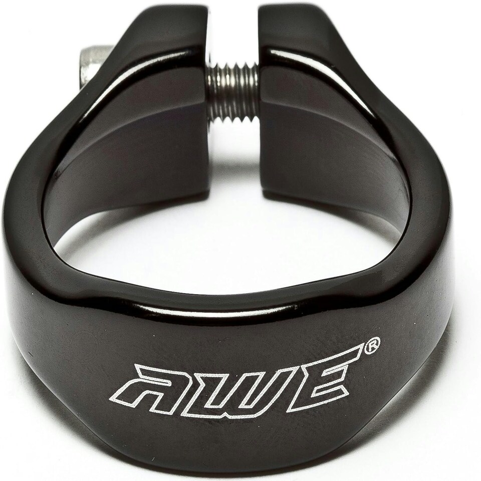 image 1 of AWE Black Alloy 6061 Bike Seat Clamp & Bolt 31.8mm