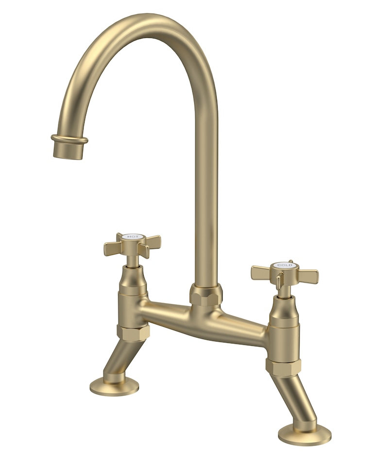 image 1 of Balterley Traditional Bridge Mixer Kitchen Tap with Crosshead Handles | Copper | Brushed Brass | 1