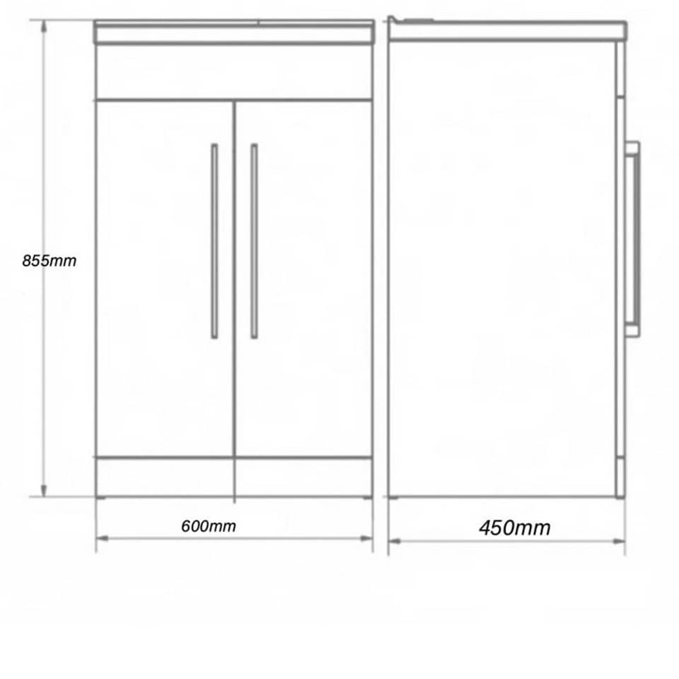image 1 of Bathroom 2-Door Floor Standing Vanity Unit with Mid Depth Ceramic Basin 600mm Wide - Storm Grey Gloss  - Brassware Not Included | Grey | Grey | 1