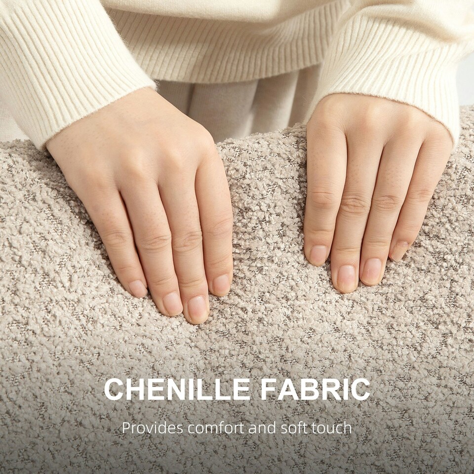 image 1 of HOMCOM 138 cm Chenille Fabric Loveseat Sofa with S-springs, Light Brown Cream