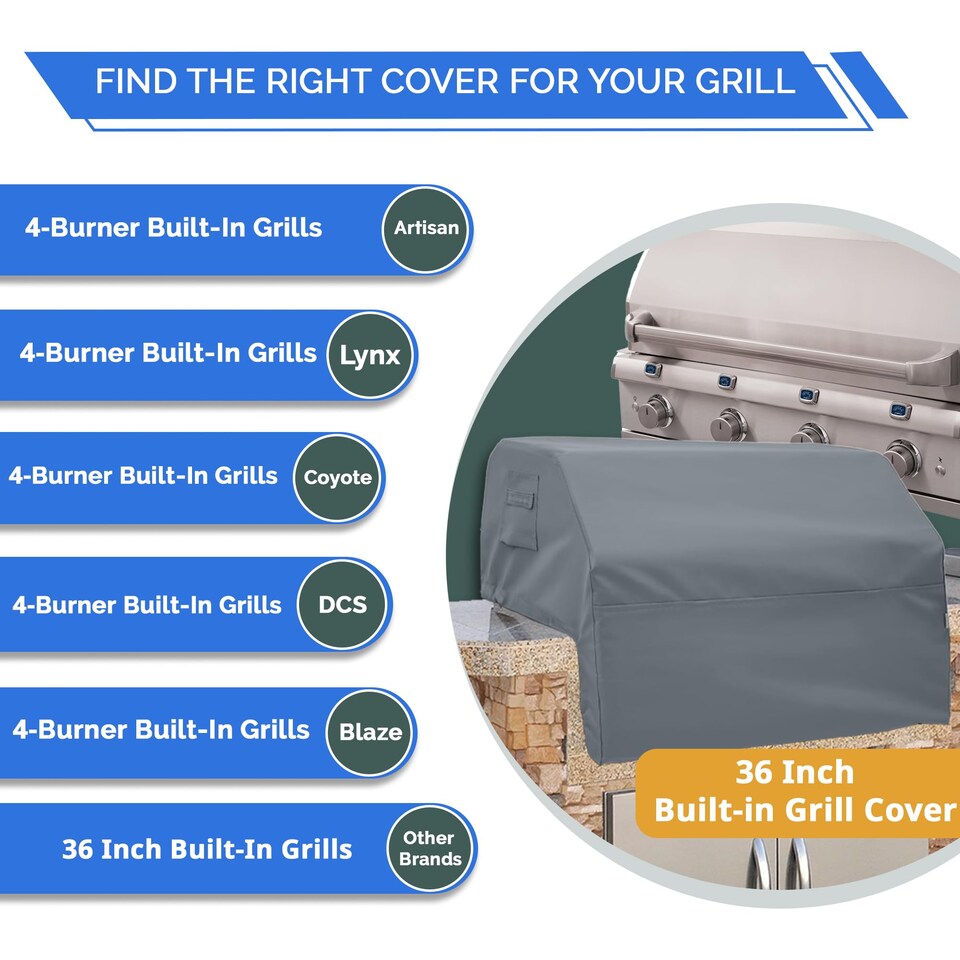 image 1 of Covers&All Built-in Outdoor Grill Cover, Durable 12 Oz Waterproof Cover Max Material with Air Pocket, 36 in W x 26 in D x 24 in H, Grey